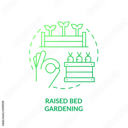 Raised bed gardening green gradient concept icon. Freestanding construction. Gardening method abstract idea thin line illustration. Isolated outline drawing. Myriad Pro-Bold font used