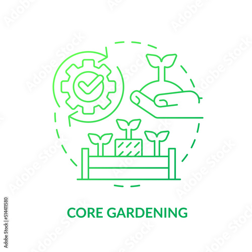 Core gardening green gradient concept icon. Raised bed planting. Add straw. Gardening method abstract idea thin line illustration. Isolated outline drawing. Myriad Pro-Bold font used