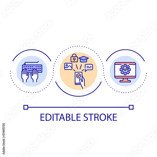 Learn digital literacy skills loop concept icon. Distance education abstract idea thin line illustration. Educational technology. Isolated outline drawing. Editable stroke. Arial font used