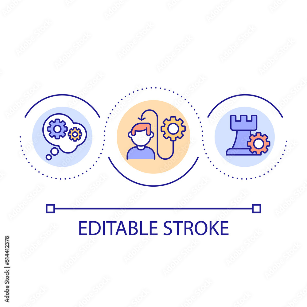 Logical thinking skill loop concept icon. Problem solving abstract idea thin line illustration. Analyzing situations. Logical reasoning. Isolated outline drawing. Editable stroke. Arial font used