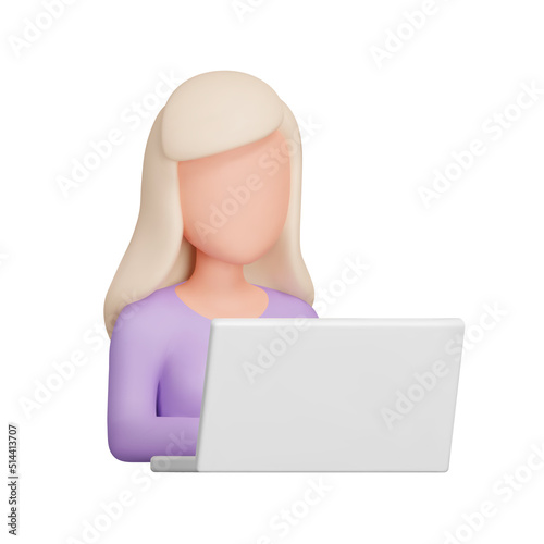 woman with the laptop 3d icon. Isolated object on a transparent background