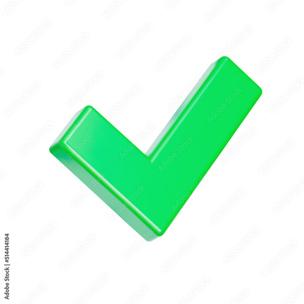 Check mark 3d icon. Green color. Isolated object on a transparent background Check mark 3d icon. Green color. Isolated object on a transparent background