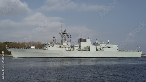 WARSHIP - A Canadian Navy frigate sails to the port