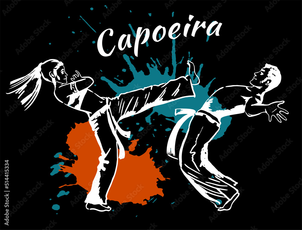 Traditional brazilian sport capoeira. Demonstrations of two fighters of the Brazilian national martial art Capoeira
