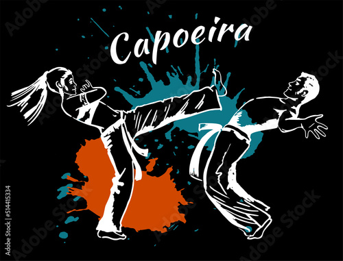 Traditional brazilian sport capoeira. Demonstrations of two fighters of the Brazilian national martial art Capoeira