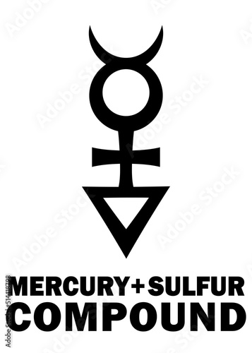 Alchemy Alphabet: «MERCURIUS SULPHURATUS» — one of the perfect balanced “male” and “female” conjunction: Sulfur + Mercur = i.e.: Cinnabar (Cinnabaris). Mercury sulfide: Chemical formula=[HgS]. photo