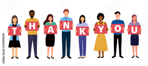 People show thank you message via text sign in flat design on white background.