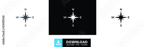 compass outline icon, black compass outline icon, white compass outline icon, compass icon.