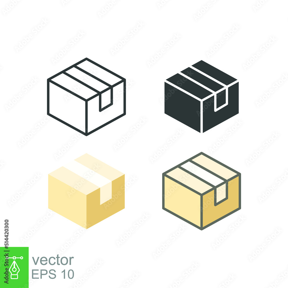 Box icon. Simple outline, solid, flat style. Package, delivery, parcel, shipping, cardboard, storage, carton, closed, pictogram, pack concept. Vector illustration isolated on white background. EPS 10 Box icon. Simple outline, solid, flat style. Package, delivery, parcel, shipping, cardboard, storage, carton, closed, pictogram, pack concept. Vector illustration isolated on white background. EPS 10
