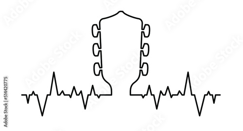 Heartbeat line pulse. Cartoon guitars headstock or or peghead. Rock music guitar necks or head silhouette. Vector icon or logo. Musical, acoustic entertainment. Guitar head symbol. 