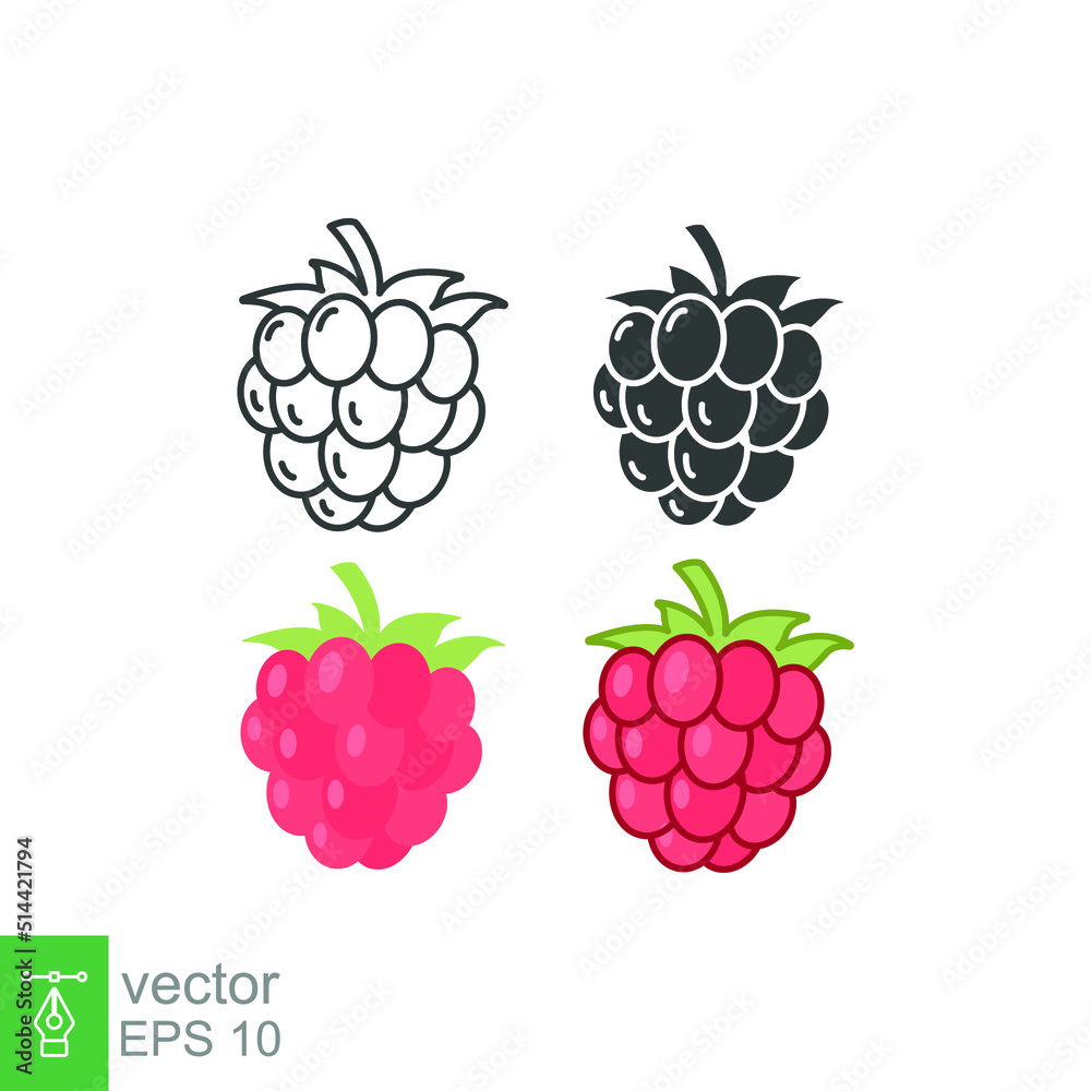 Raspberry icon. Simple outline, solid, flat style. Berry, pictogram, ripe, pink, sweet, delicious, food, nature, vegetarian concept. Vector design illustration isolated on white background. EPS 10 Raspberry icon. Simple outline, solid, flat style. Berry, pictogram, ripe, pink, sweet, delicious, food, nature, vegetarian concept. Vector design illustration isolated on white background. EPS 10