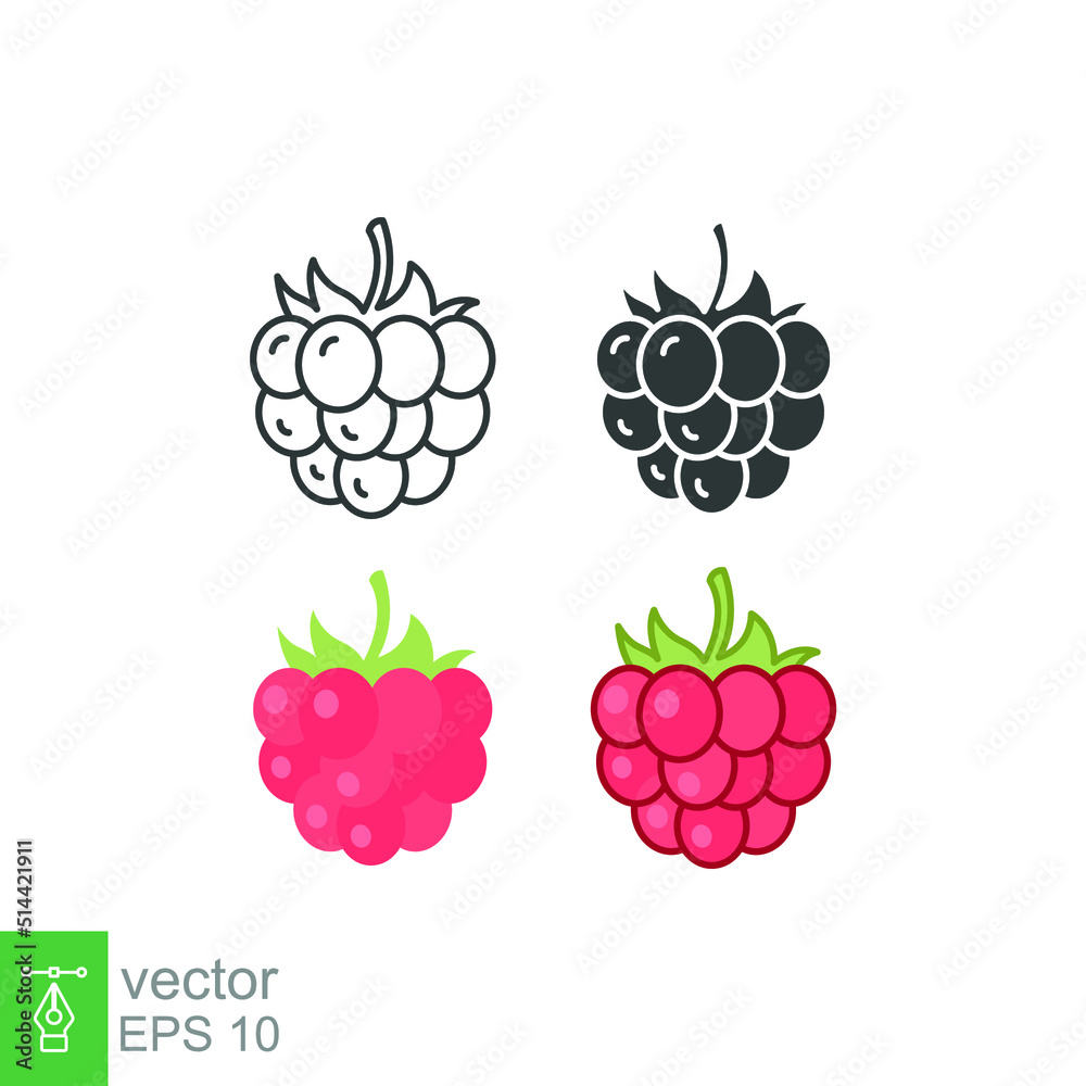 Raspberry icon. Simple outline, solid, flat style. Berry, pictogram, ripe, pink, sweet, delicious, food, nature, vegetarian concept. Vector design illustration isolated on white background. EPS 10 Raspberry icon. Simple outline, solid, flat style. Berry, pictogram, ripe, pink, sweet, delicious, food, nature, vegetarian concept. Vector design illustration isolated on white background. EPS 10