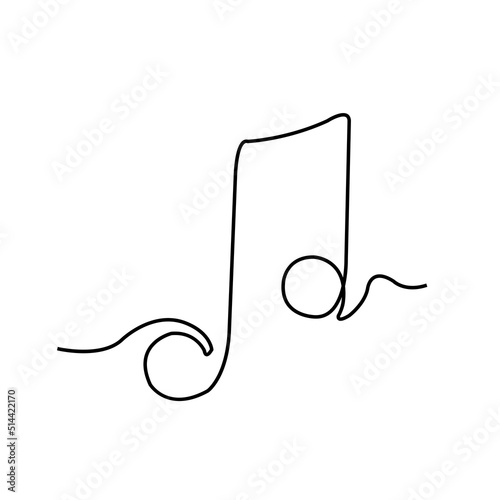 Musical symbol note one line illustration. Continuous line minimal drawing vector