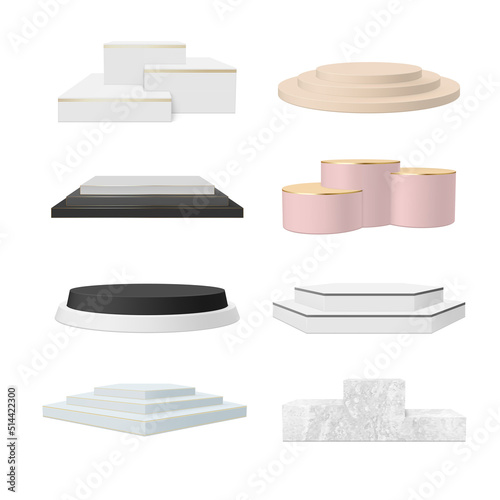 Fashion podiums different shape collection realistic vector illustration