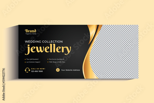 Jewelry Business Cover Banner design Template. Gold ornament Social media post