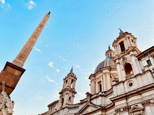 Obelisk and old cathedral in rome italy
