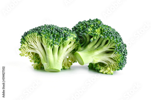 Macro photo green fresh vegetable broccoli.Fresh green broccoli isolated on white background.Broccoli vegetable is full of vitamin.Vegetables for diet and healthy eating.Organic food.