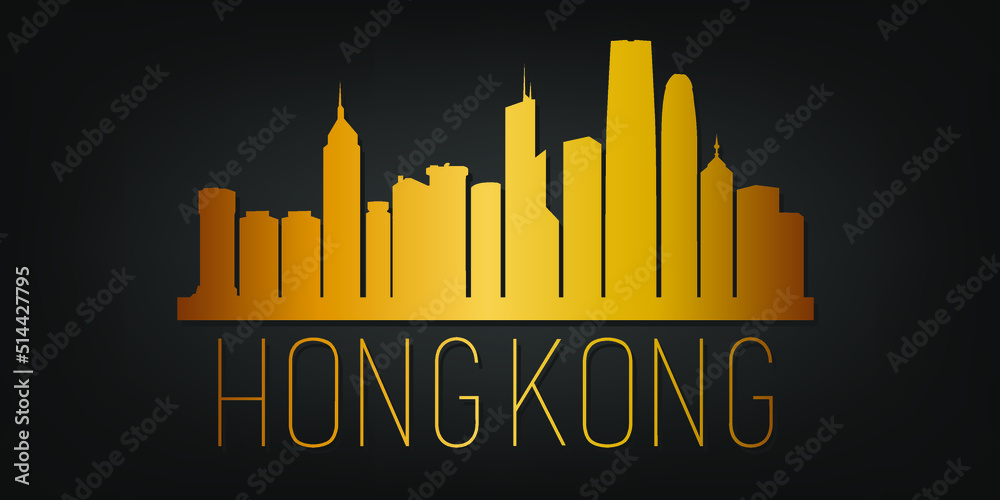 Obraz premium Hong Kong Gold Skyline City Silhouette Vector. Golden Design Luxury Style Icon Symbols. Travel and Tourism Famous Buildings.