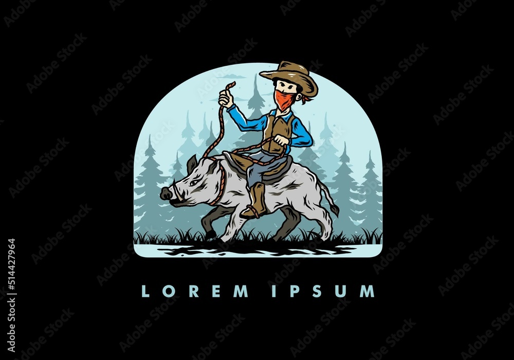 Man riding a wild boar illustration