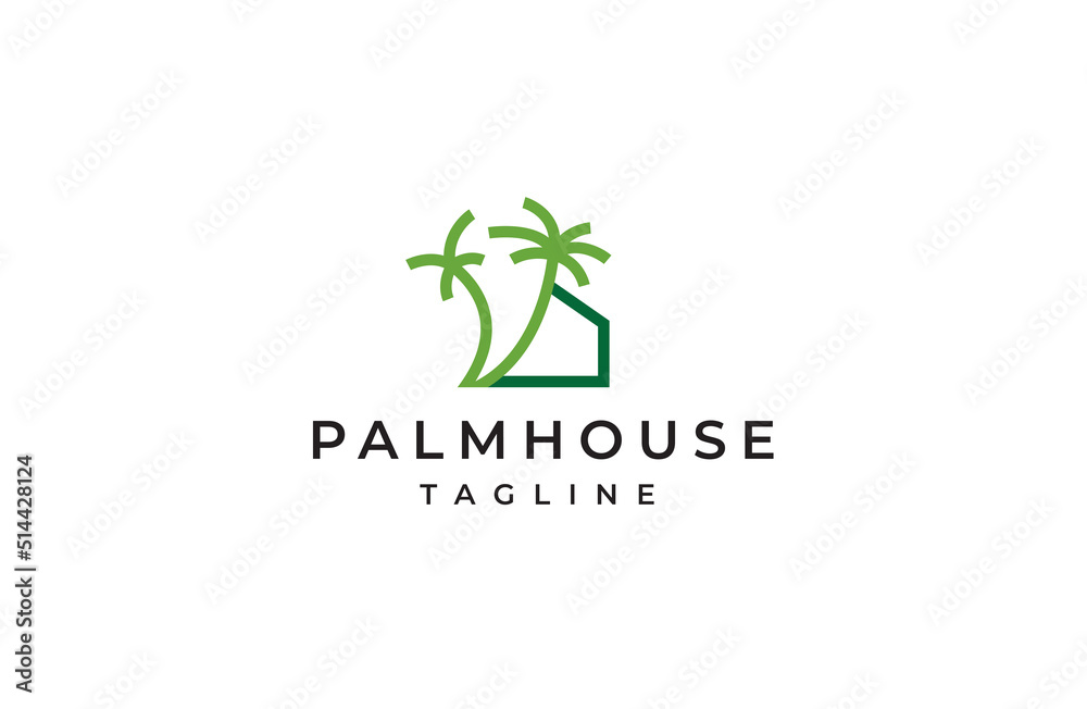 Obraz premium Palm tree house logo icon design template flat vector illustration