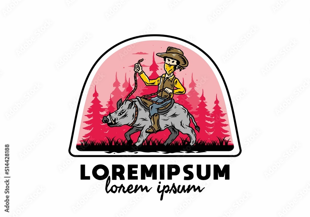 Man riding a wild boar illustration Man riding a wild boar illustration