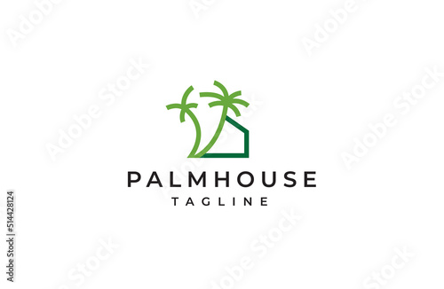 Palm tree house logo icon design template flat vector illustration