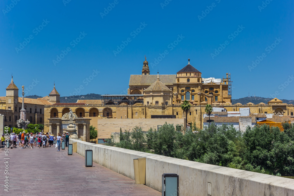 Roman bridge and mosque cathedral in Cordoba, Spain