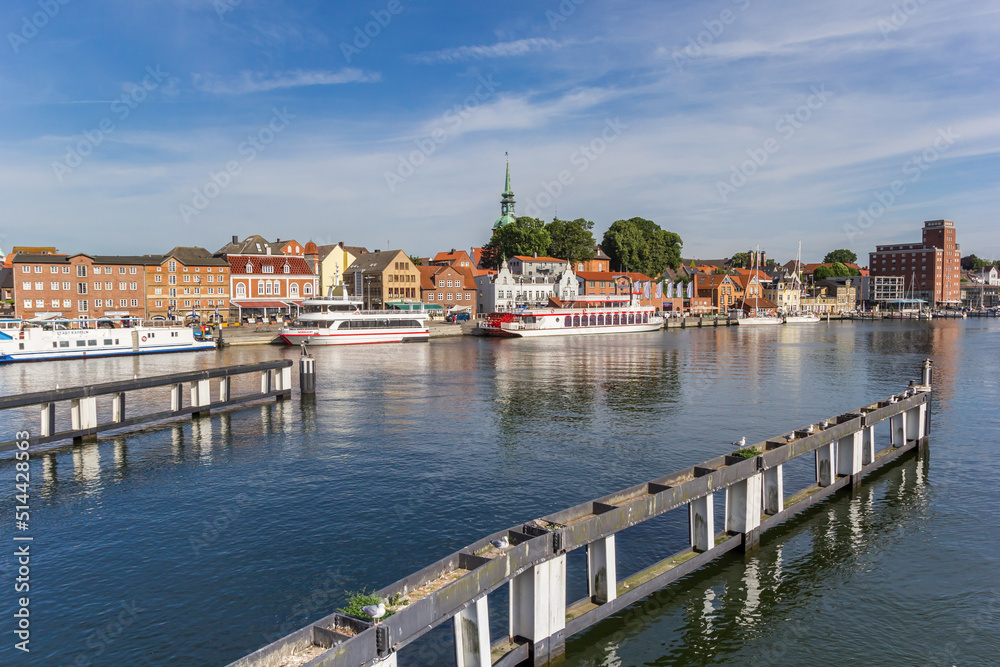 Fototapeta premium River Schlei and the harbor of historic town Kappeln, Germany