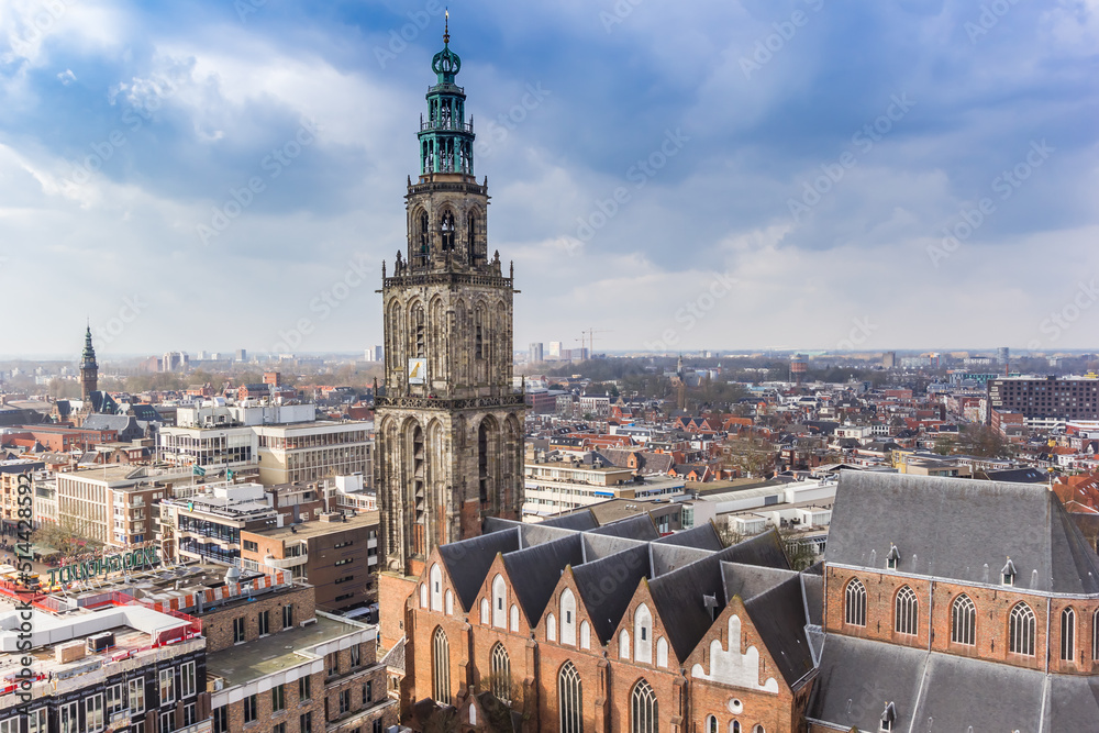 Historic Martini church dominating the skyline of Groningen, Netherlands