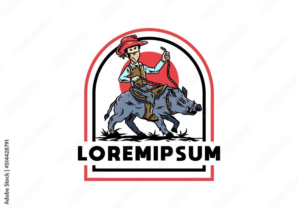 Fototapeta premium Man riding a wild boar illustration