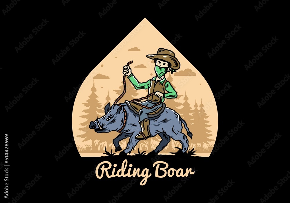 Man riding a wild boar illustration