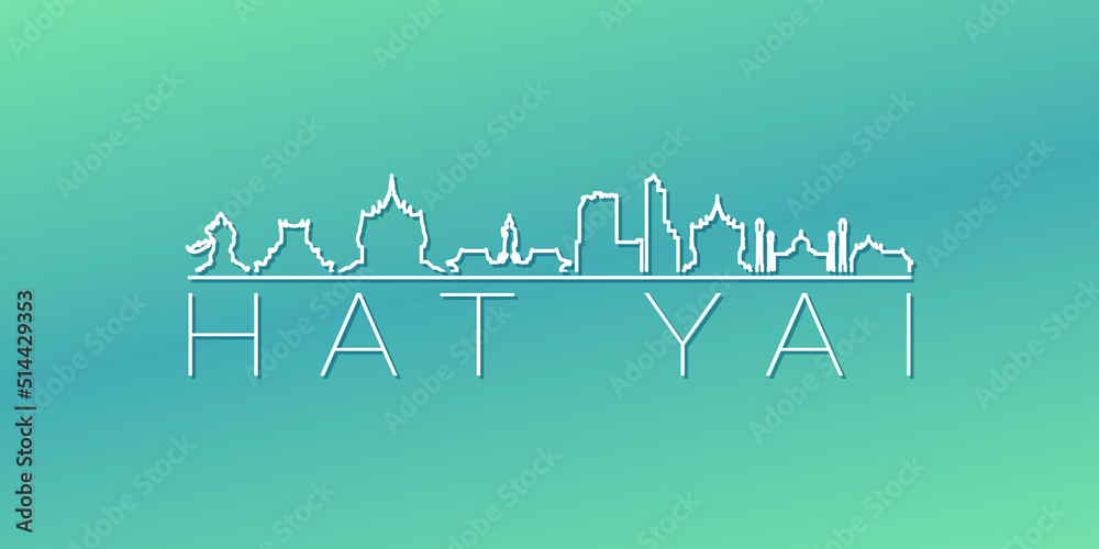 Hat Yai, Songkhla, Thailand Skyline Linear Design. Flat City Illustration Minimal Clip Art. Background Gradient Travel Vector Icon.