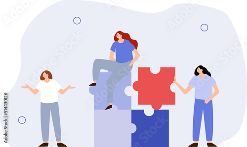 Build your team, leadership to develop teamwork or business partner, cooperate or collaborate for success, assist or help, giant businessman hand connect last jigsaw puzzle to office business team. 