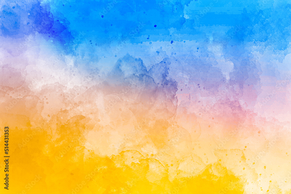 Yellow, purple, orange, pink, white abstract background texture. Copy space for banner, design, poster, backdrop. High resolution colorful watercolor texture background. Hand painted texture.