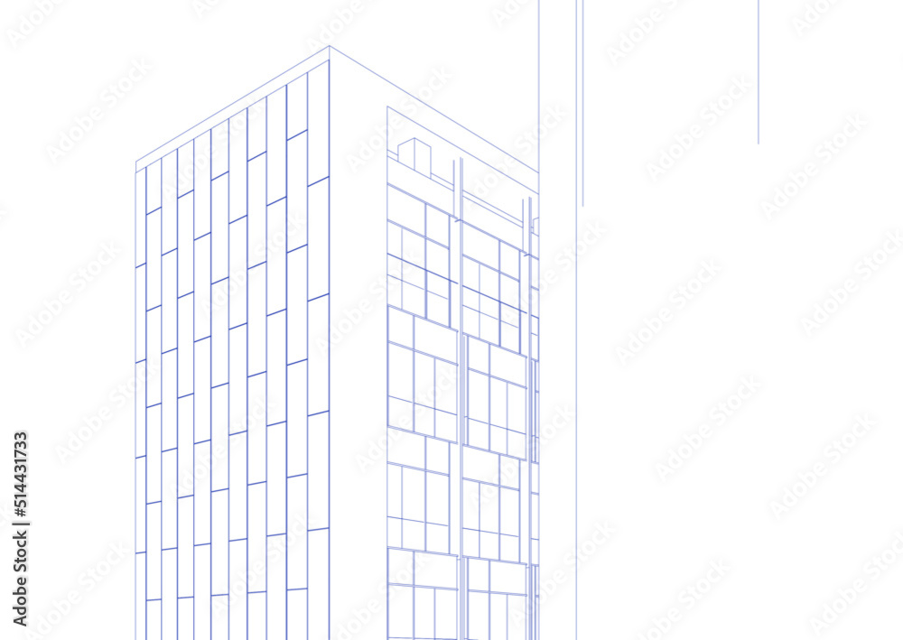 Architectural sketch of modern building Architectural sketch of modern building