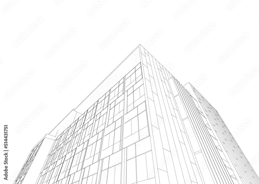 Architectural sketch of modern building Architectural sketch of modern building