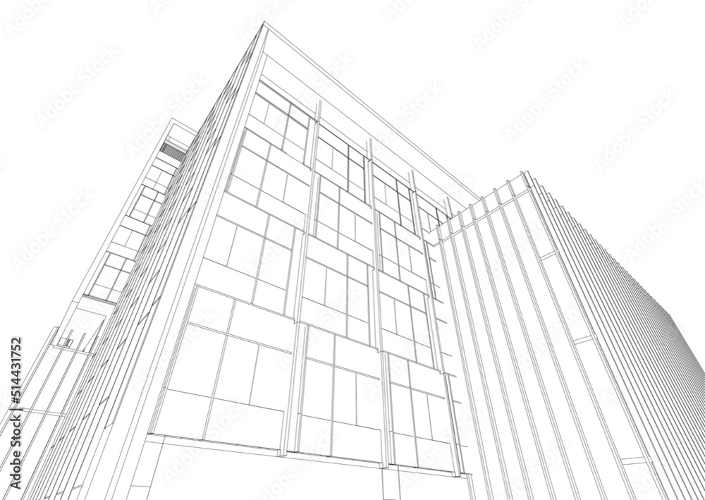 Architectural sketch of modern building Architectural sketch of modern building