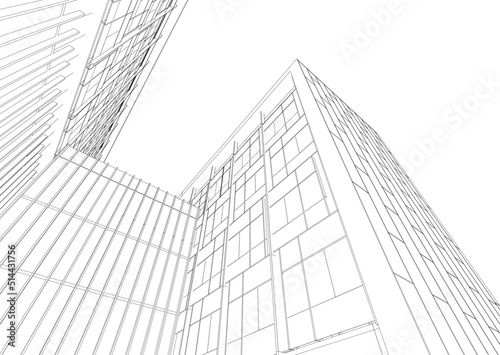 Architectural sketch of modern building