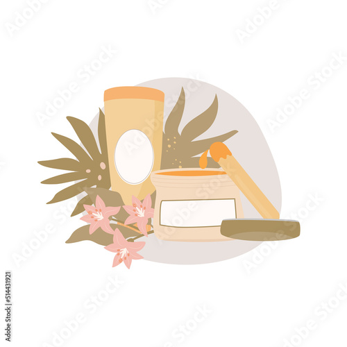 Depilation, sugaring. Body care.  logo for beauty studio or sugaring salon. Skin care concept. Abstact flowers and leaves. Vector illustration