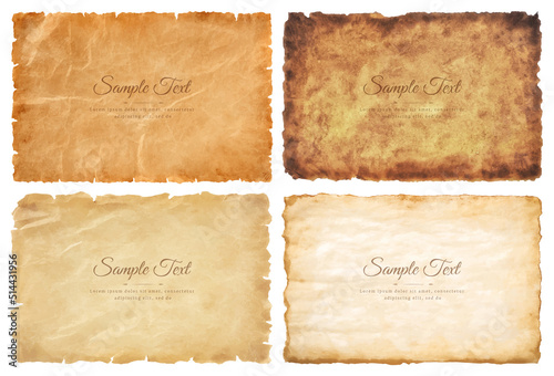 Vector collection set old parchment paper sheet vintage aged or texture isolated on white background