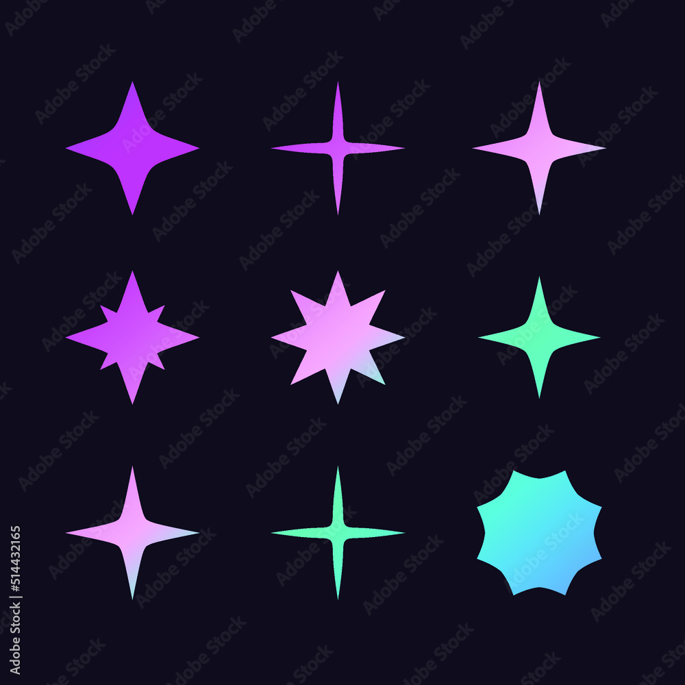 Set of stars and sparkles. Abstract design elements.