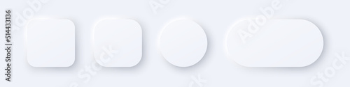 Set of 3D vector buttons for mobile app: search, player, switch, etc. Geometric shapes: circle, square, rectangle on white background with light shadows. 