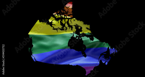 Canada country territory outline shape with LGBT rainbow flag on black background © Postmodern Studio