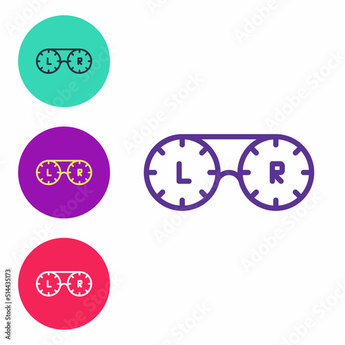 Set line Contact lens container icon isolated on white background. Eyesight care, lens hygiene container. Set icons colorful. Vector
