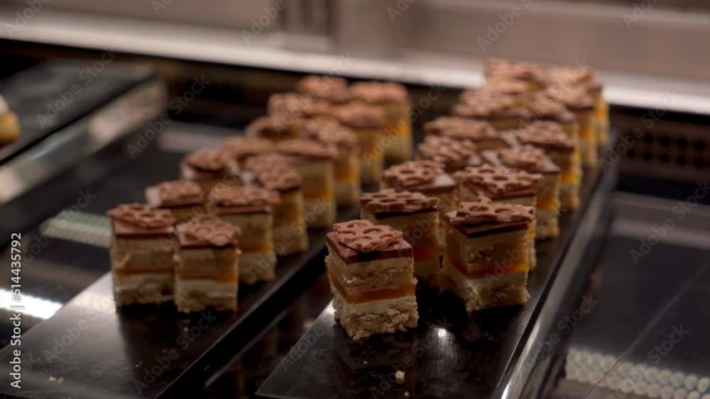 Row delicious butter Cake on buffet line Row delicious butter Cake on buffet line