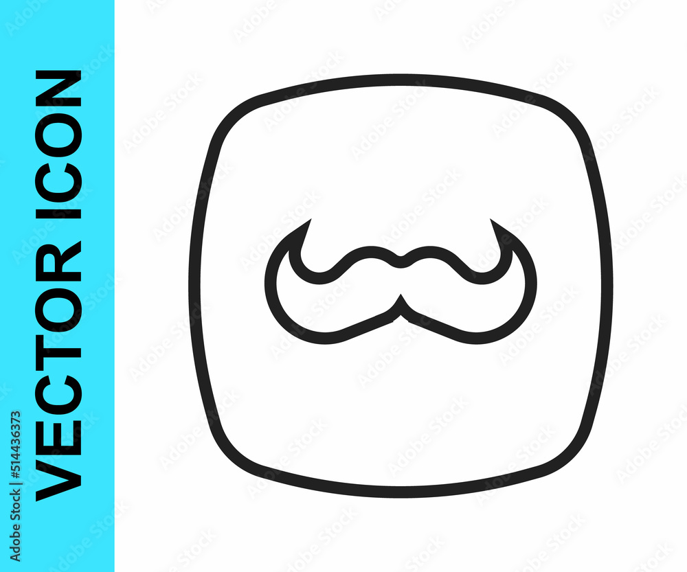 Black line Mustache icon isolated on white background. Barbershop symbol. Facial hair style. Vector