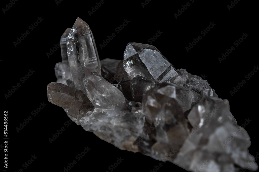 clear quartz crystals on black background