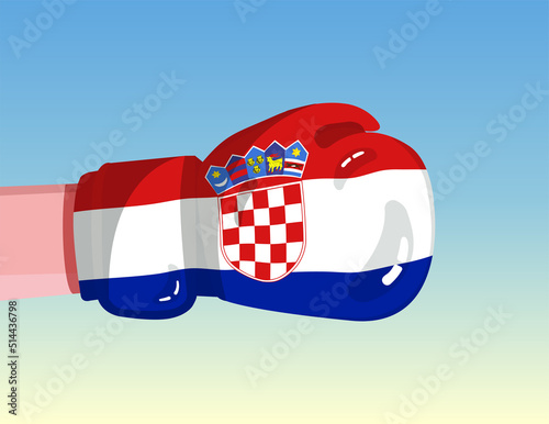 Flag of Croatia on boxing glove. Confrontation between countries with competitive power. Offensive attitude. Separation of power. Template ready design.