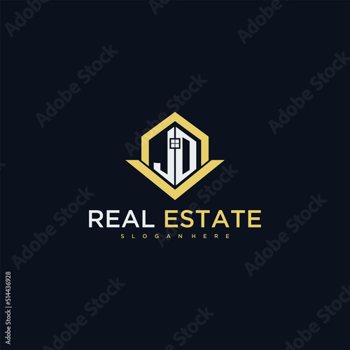 JO initial monogram logo for real estate with home shape creative design