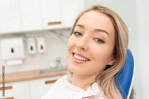 Patient in dentist office. Perfect smile.